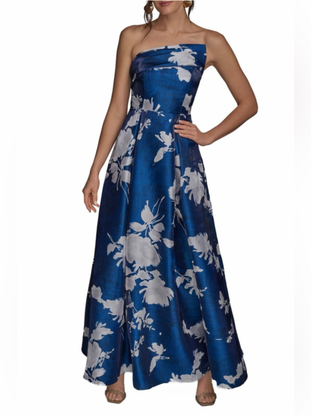 DONNA KARAN NEW YORK FORMAL Floral Print Strapless Gown Size 12